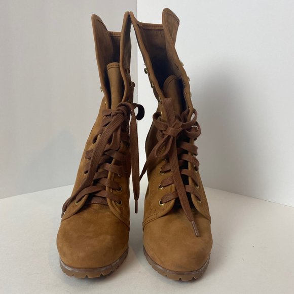 Steve Madden Leather Lace Up Heeled Booties Size 6 - Picture 3 of 6